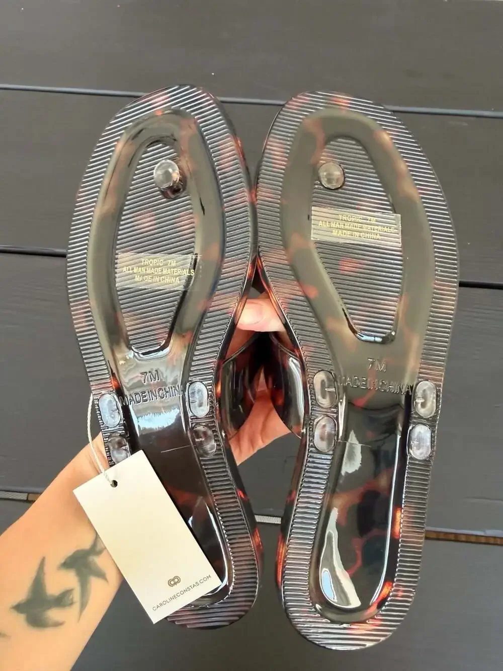 Caroline Constas Womens Cute Summer Flat Jelly Thong Sandals Tortoise Shell